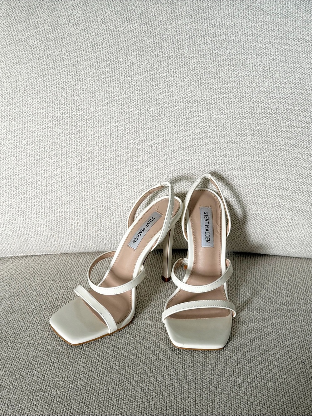 Steve Madden Ivory Strappy Square-Toe High Heels